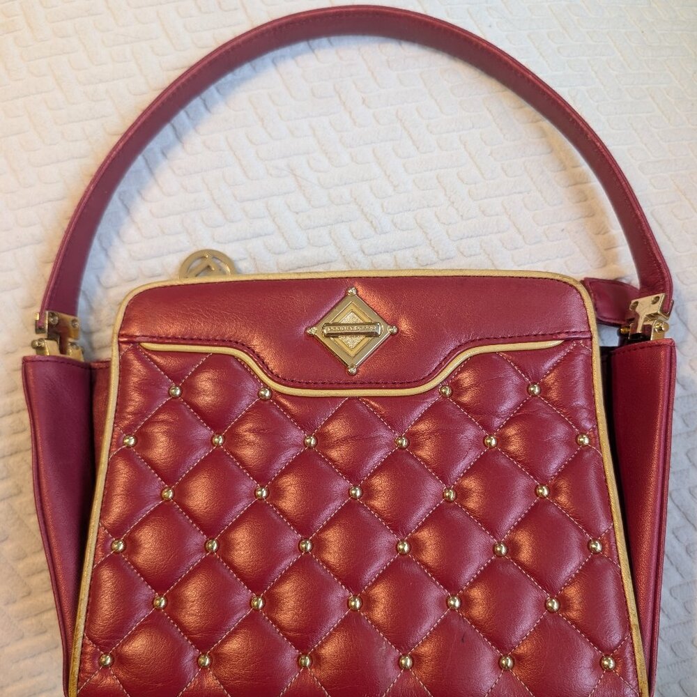 Vintage Paco Rabanne French Red Leather purse Gold grommets